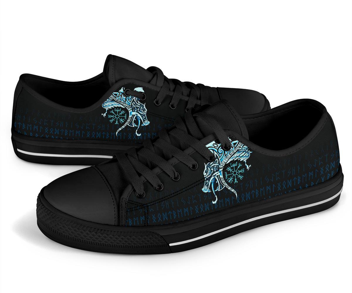 Viking Low Top Shoes, Fenrir Raven and Vegvisir Tattoo Cyan RLT12