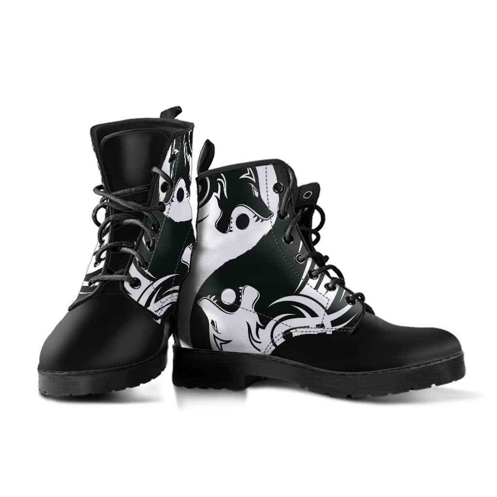 Viking Bomber Leather Boots Ying Yang Wolf RLT12