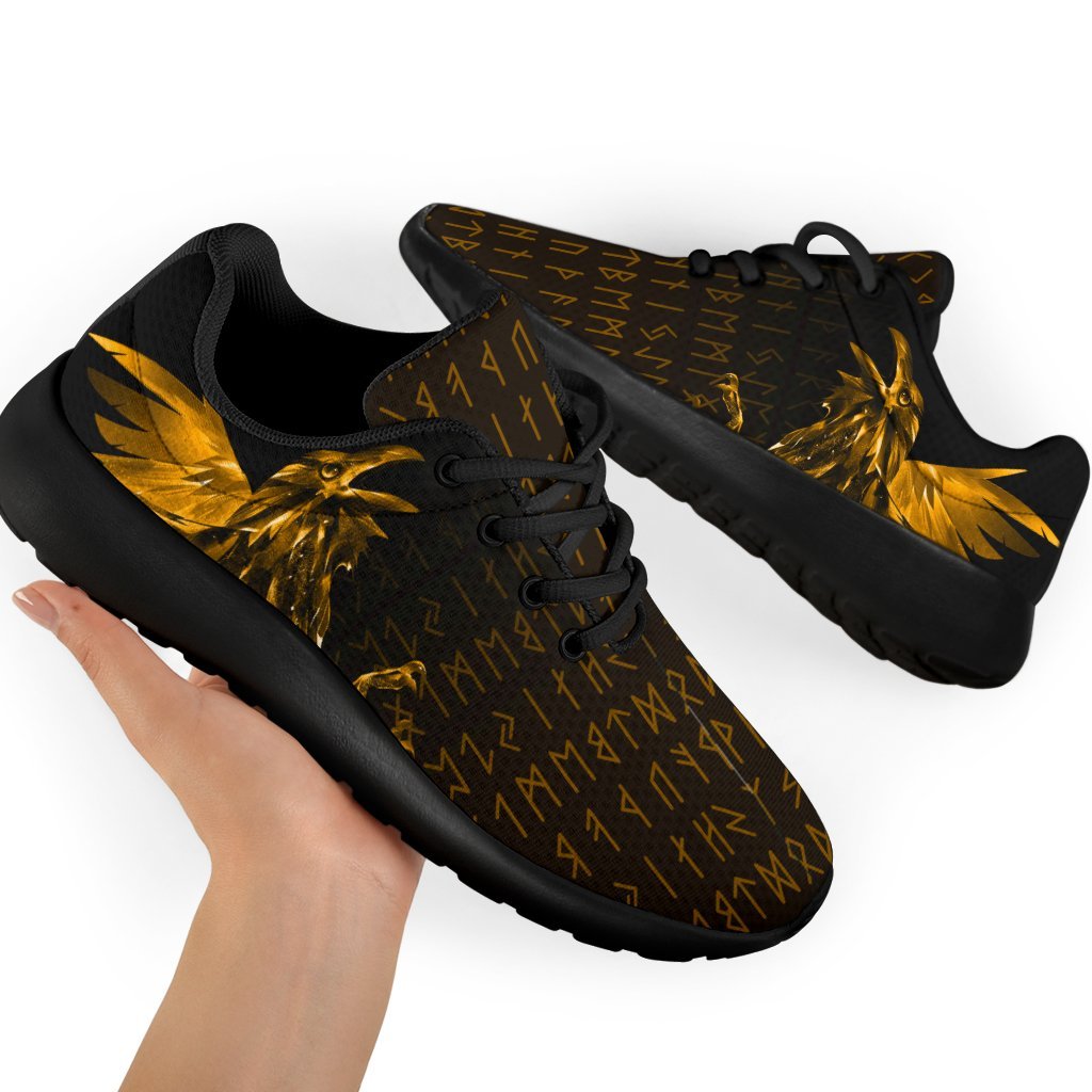 Viking Sporty Sneakers - The Raven Of Odin Rune, Gold RLT12