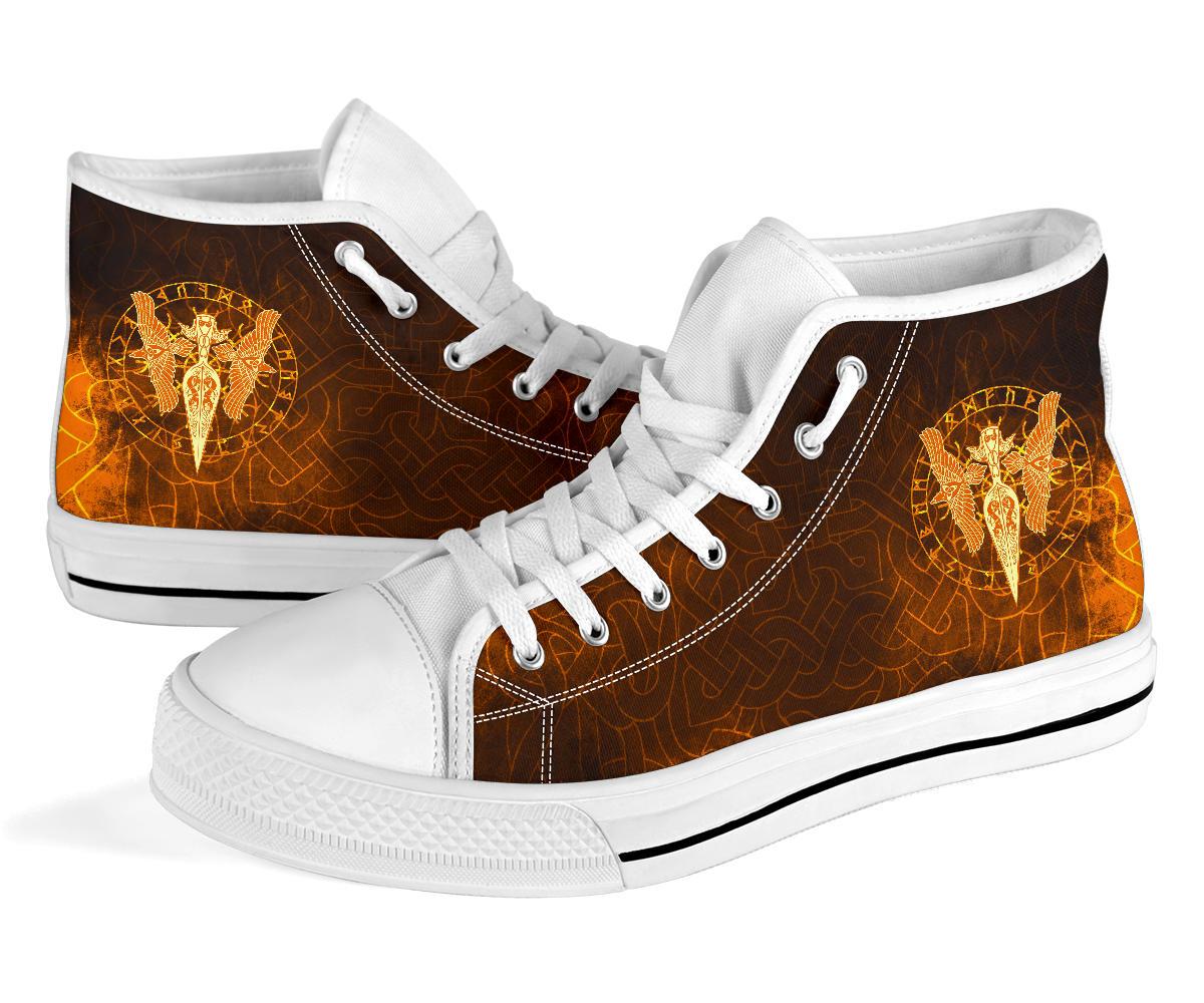 Viking High Top Shoes Gold Spear Of The God Odin Gungnir and Two Gold Ravens RLT12