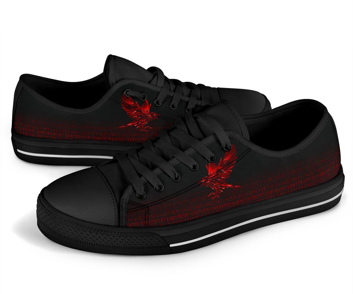 Viking Low Top Shoes The Raven Of Odin Rune, Red RLT12
