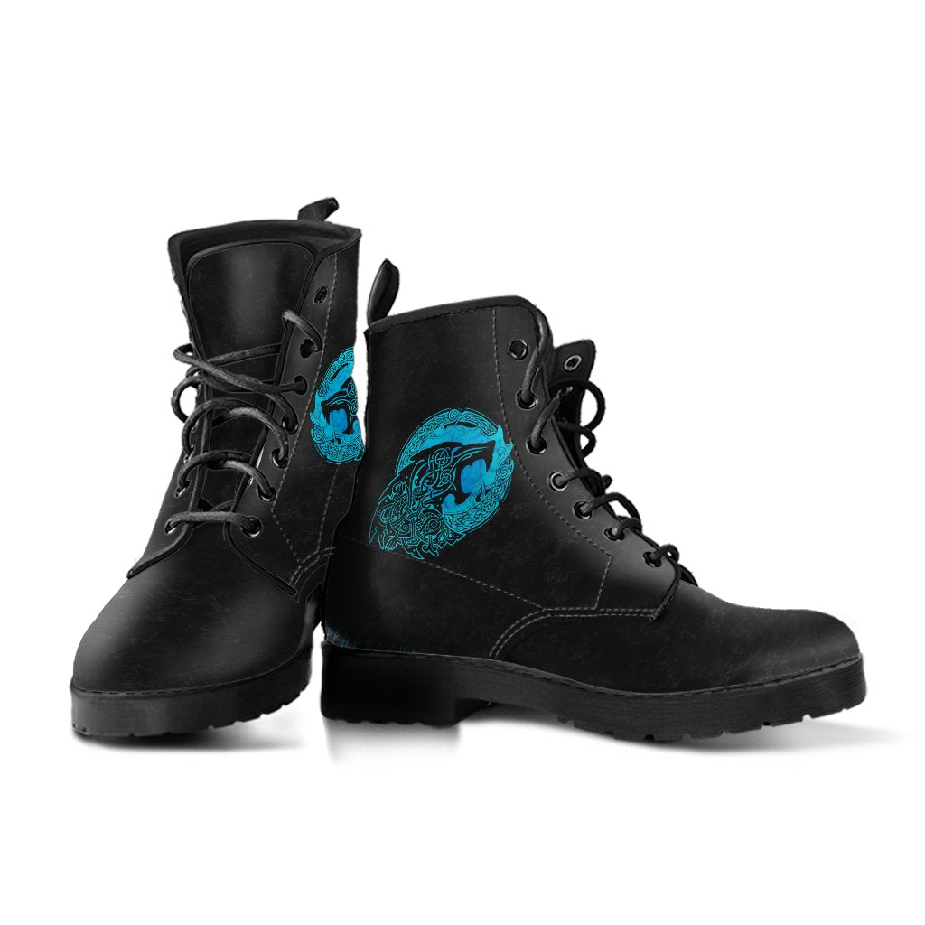 Viking Leather Boots Fenrir Wolf Cyan RLT12