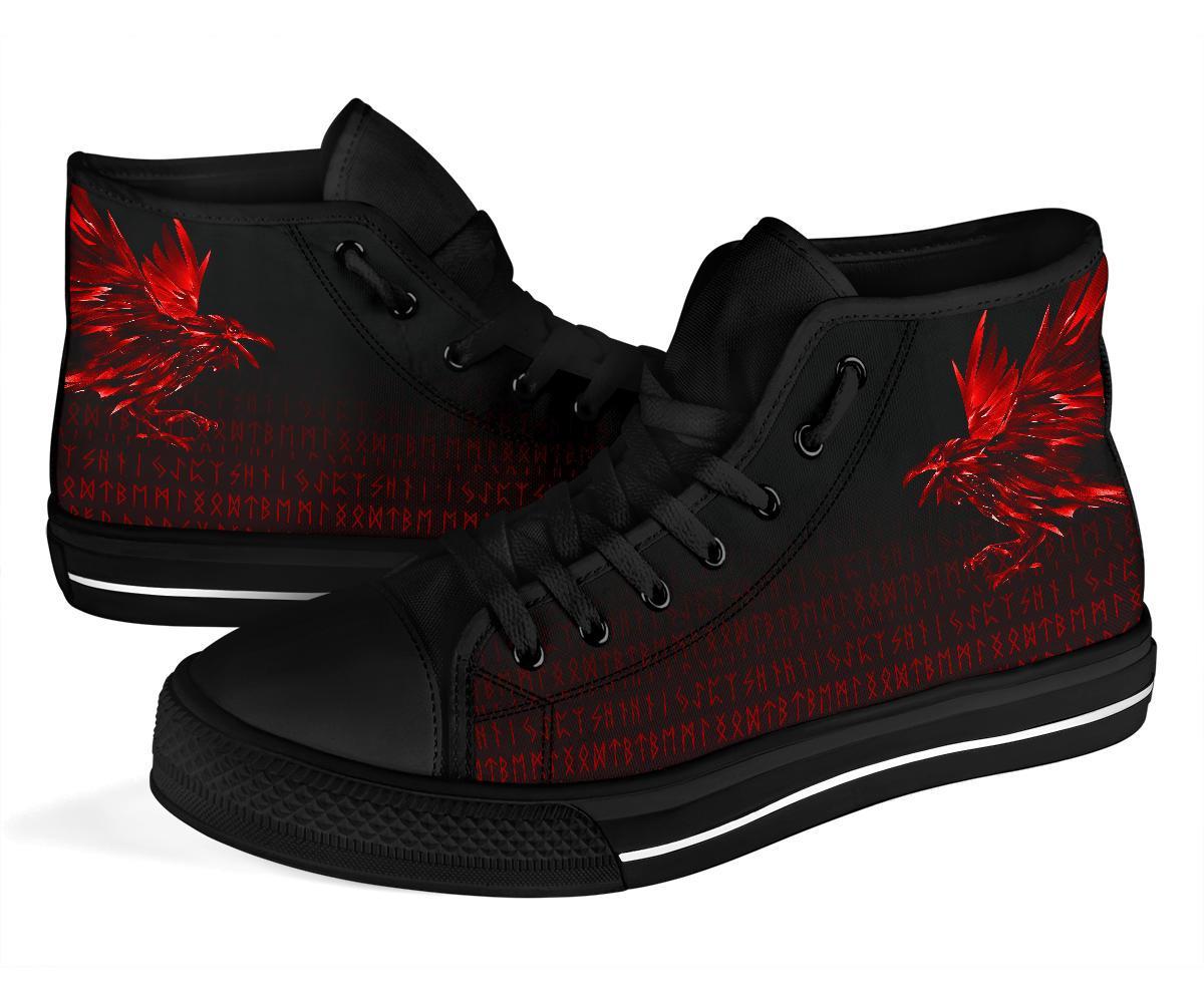 Viking High Top Shoes The Raven Of Odin Rune, Red RLT12
