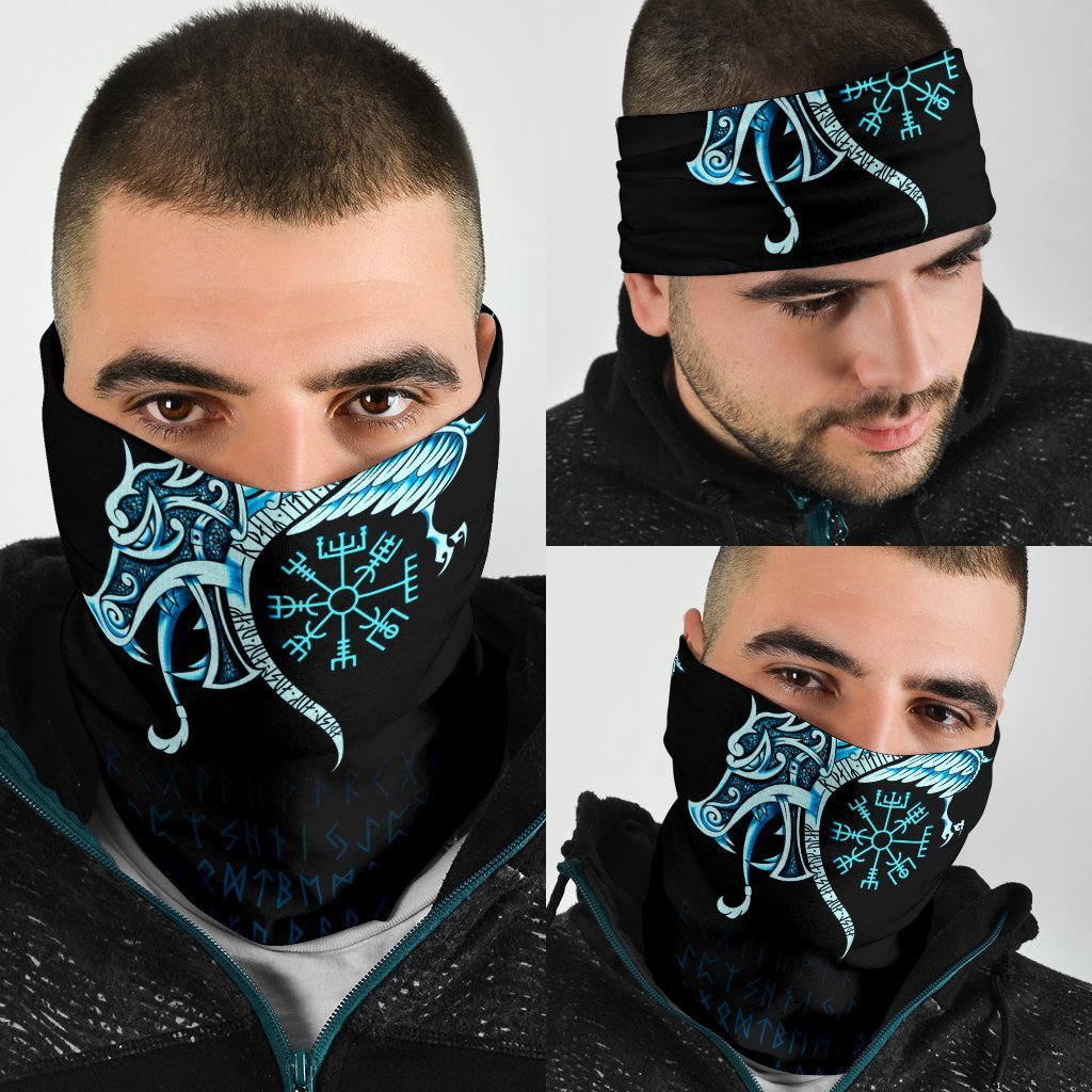 Viking Bandana 3 Pack, Fenrir Raven and Vegvisir Tattoo Cyan RLT12