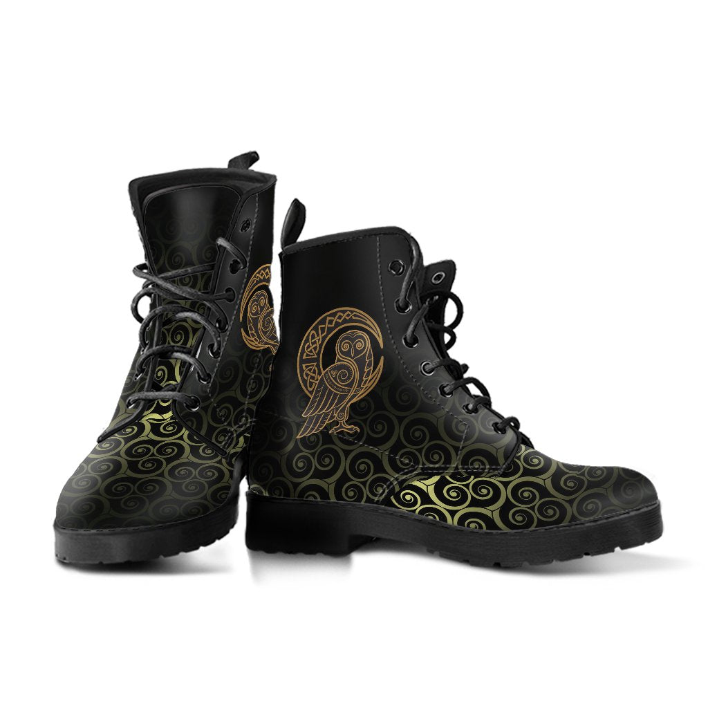 Viking Leather Boots Owl Celtic On Triskels Background RLT12