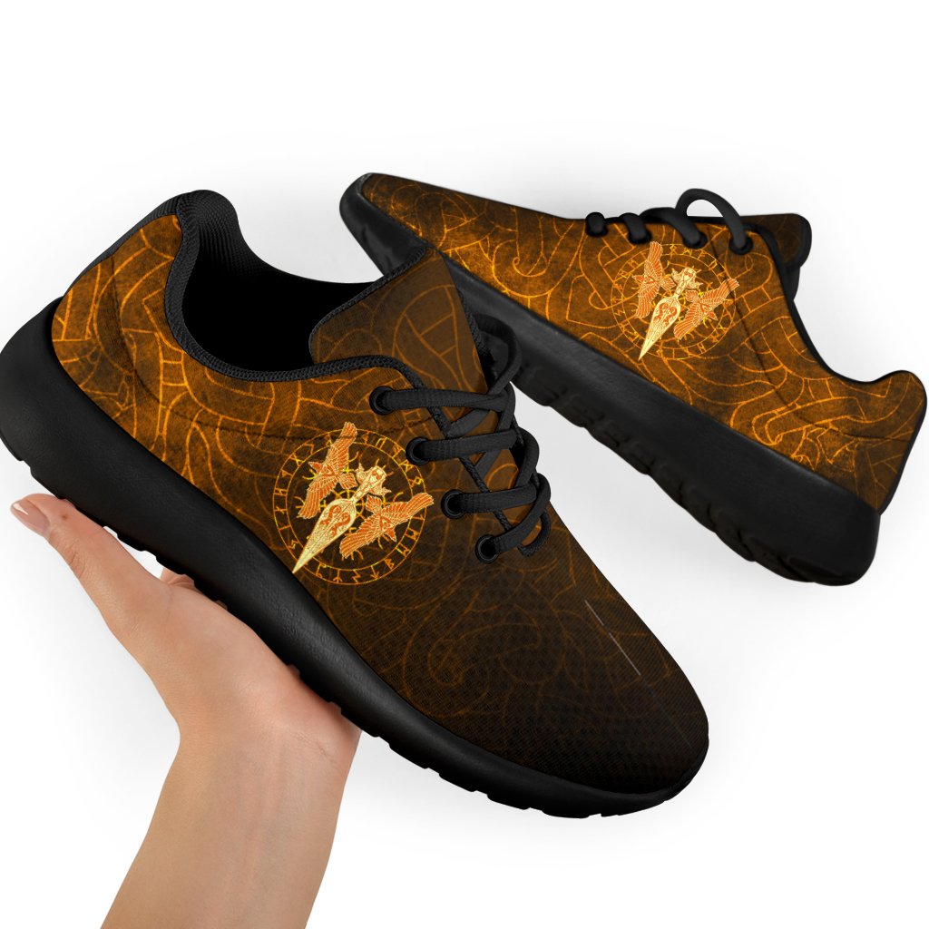 Viking Sport Sneakers Gold Spear Of The God Odin - Gungnir and Two Gold Ravens RLT12