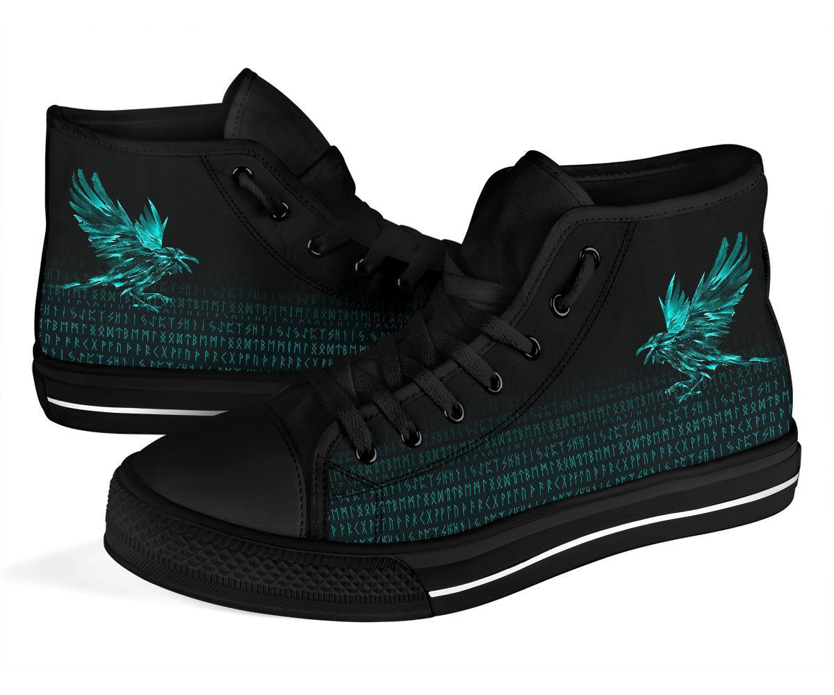 Viking High Top Shoes The Raven Of Odin Rune Cyan RLT12