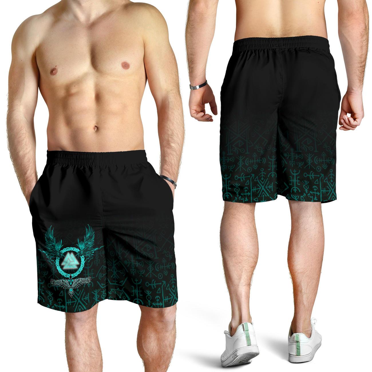 Viking Men's Shorts Three Raven and Valknut Cyan RLT12