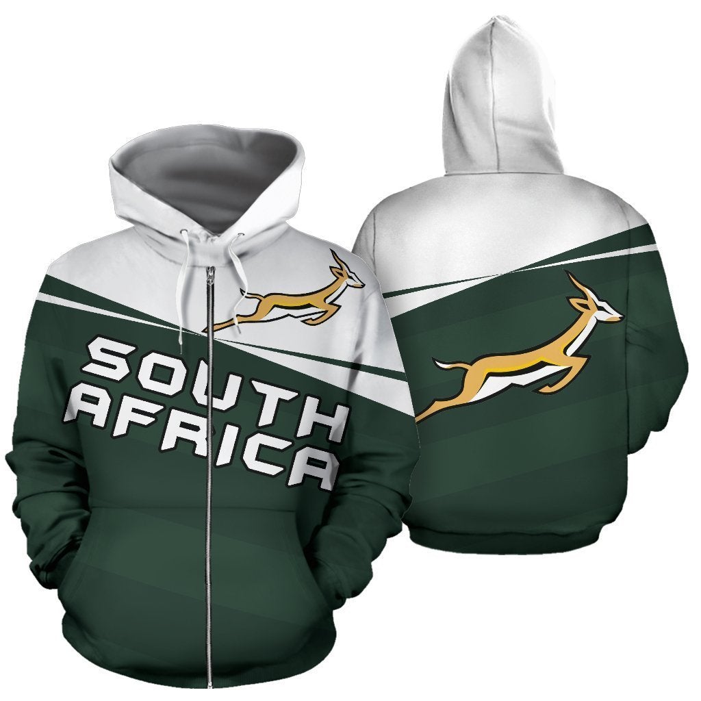 African Hoodie South Africa Springbok Zip Up Hoodie Vivian Style Green
