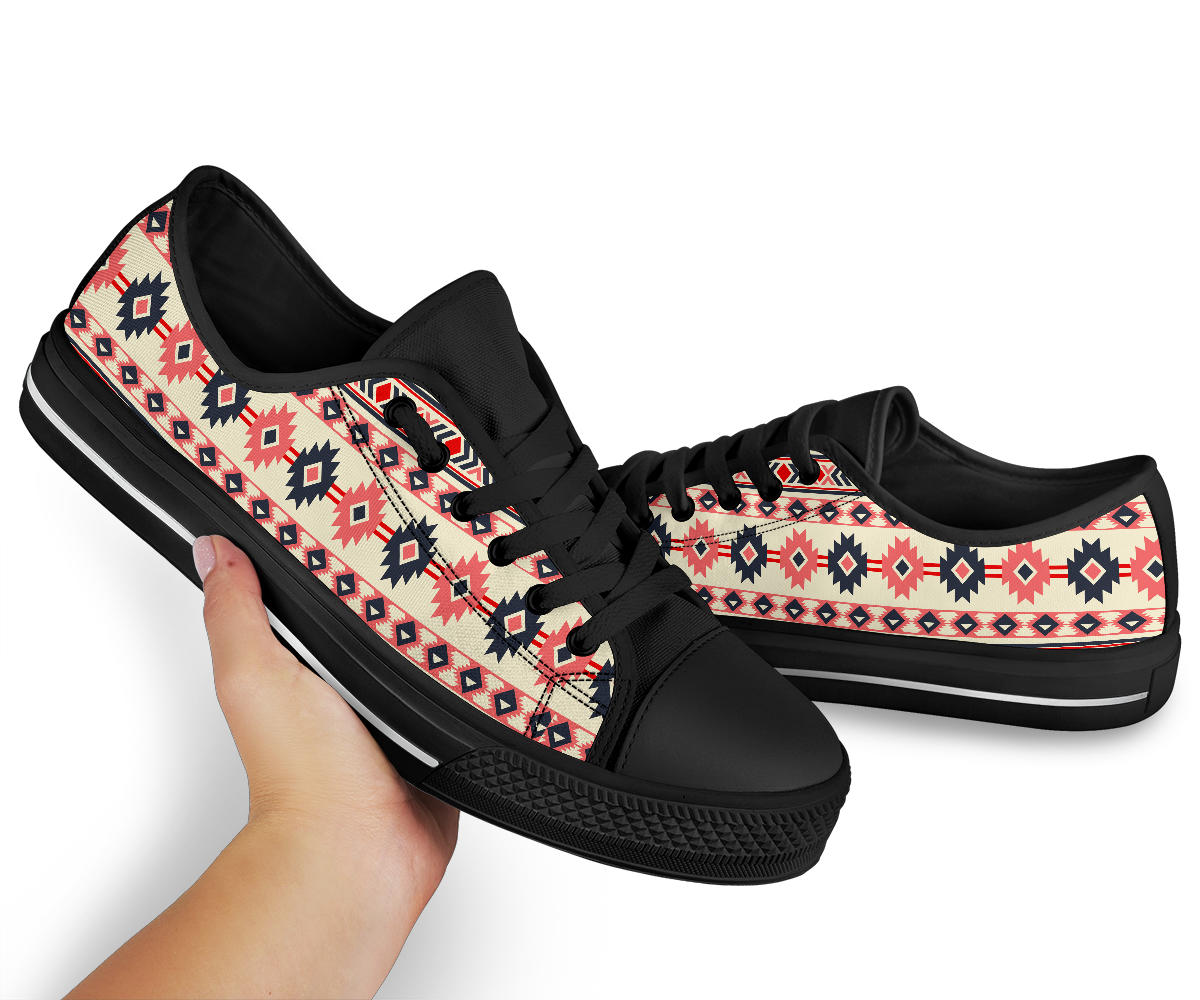 Pink and Navy Pattern Native American No Box Low Top Shoes Black LT10