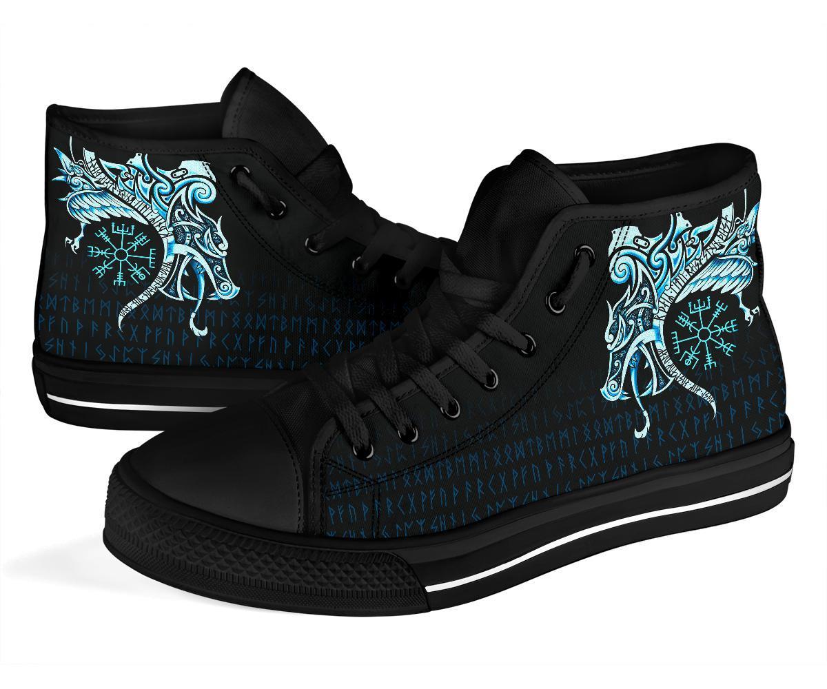 Viking High Top Shoes, Fenrir Raven and Vegvisir Tattoo Cyan RLT12