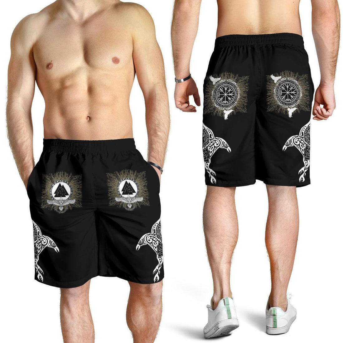 Viking All Over Print Men's Shorts Raven, Valknut and Vegvisir RLT12