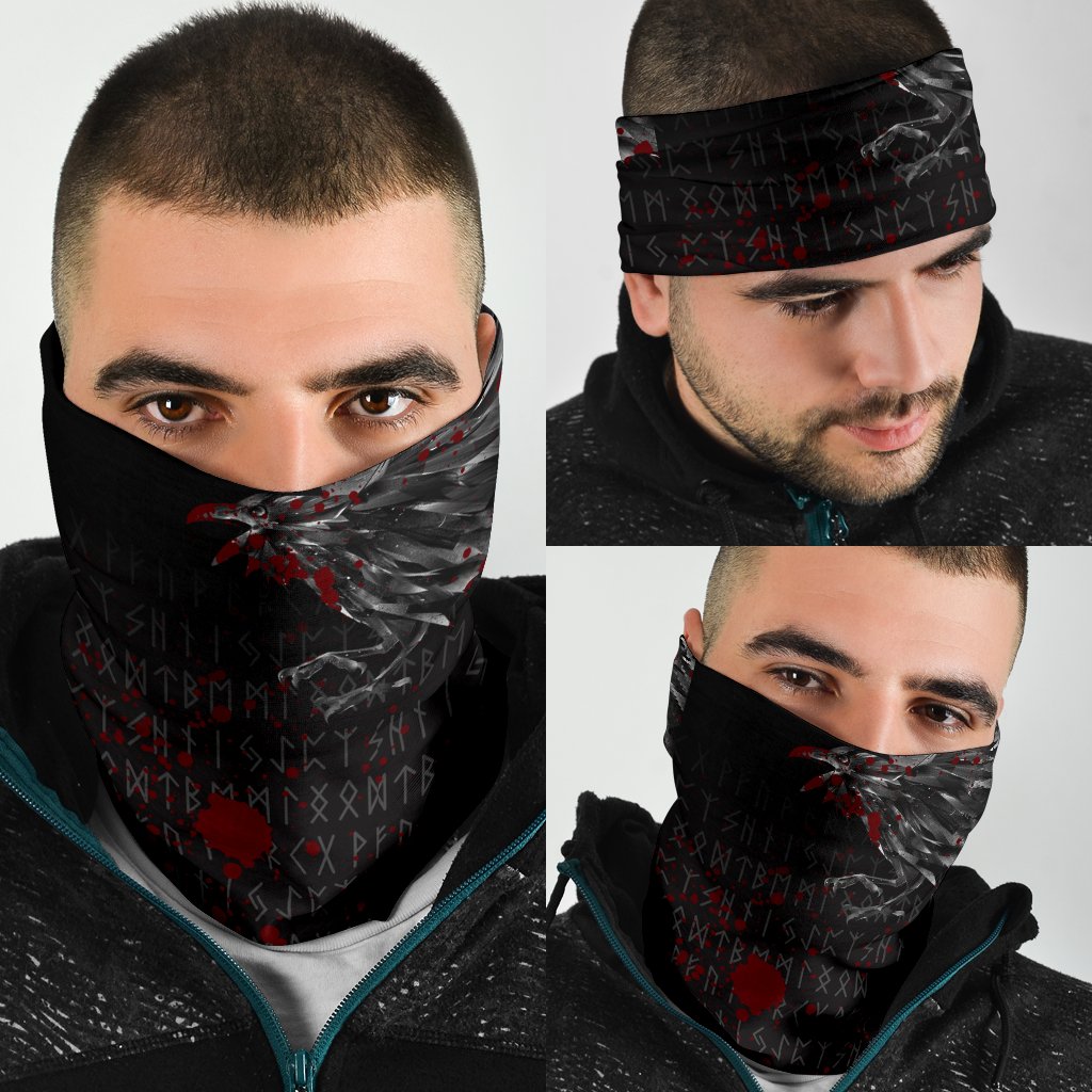 Viking Neck Gaiter - The Raven Of Odin Rune Blood RLT12