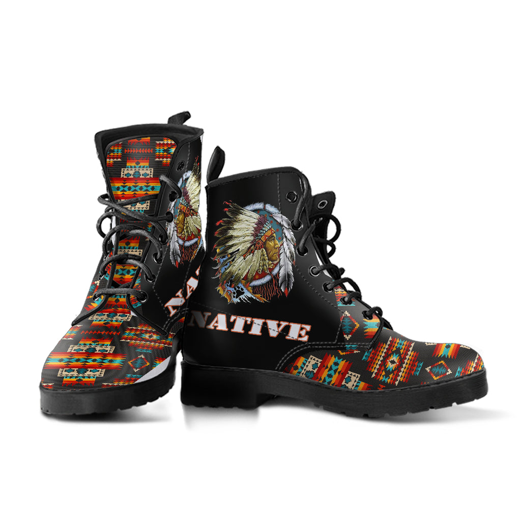 Black Pattern Native American Leather Boots LT10