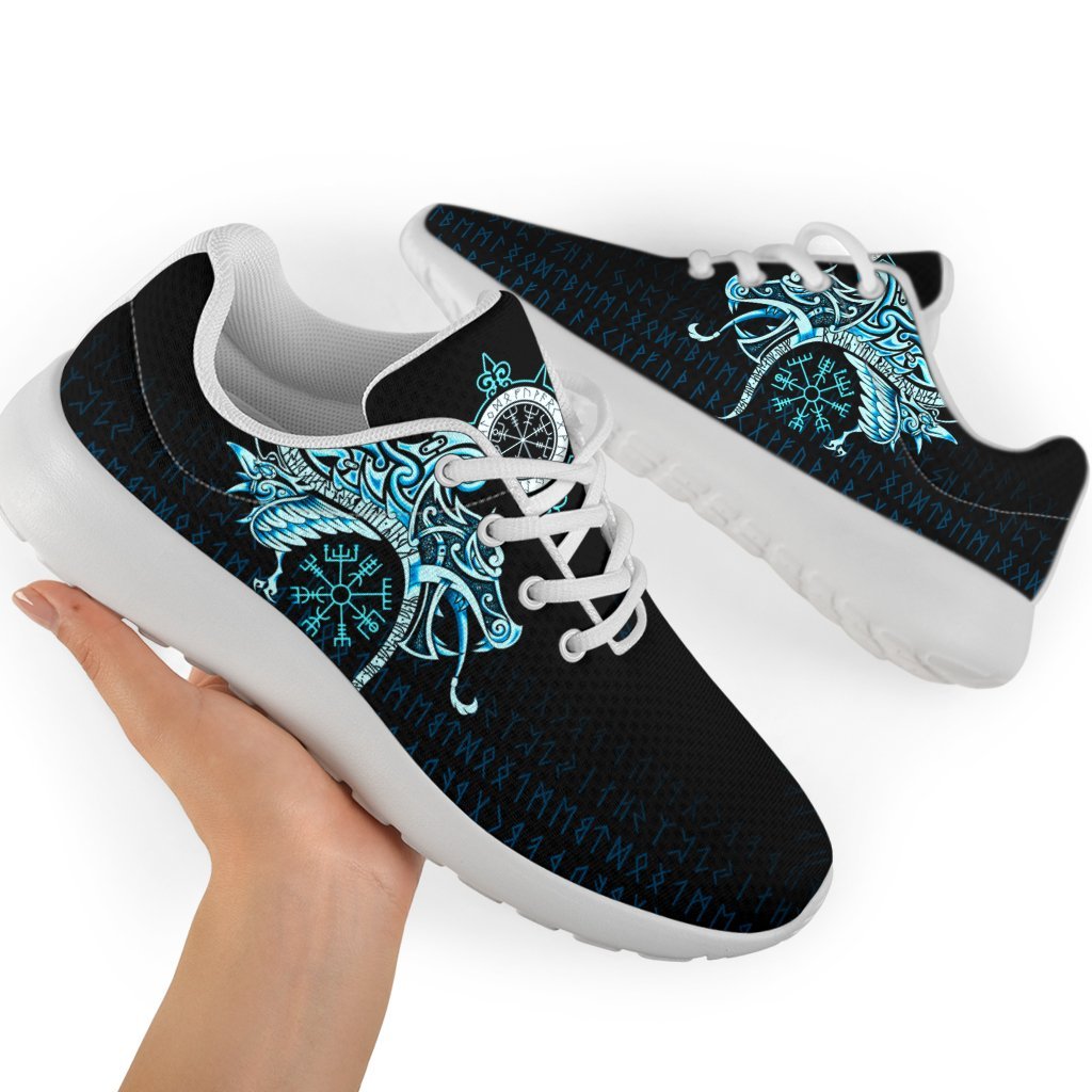 Viking Sport Sneakers, Fenrir Raven and Vegvisir Tattoo Cyan RLT12