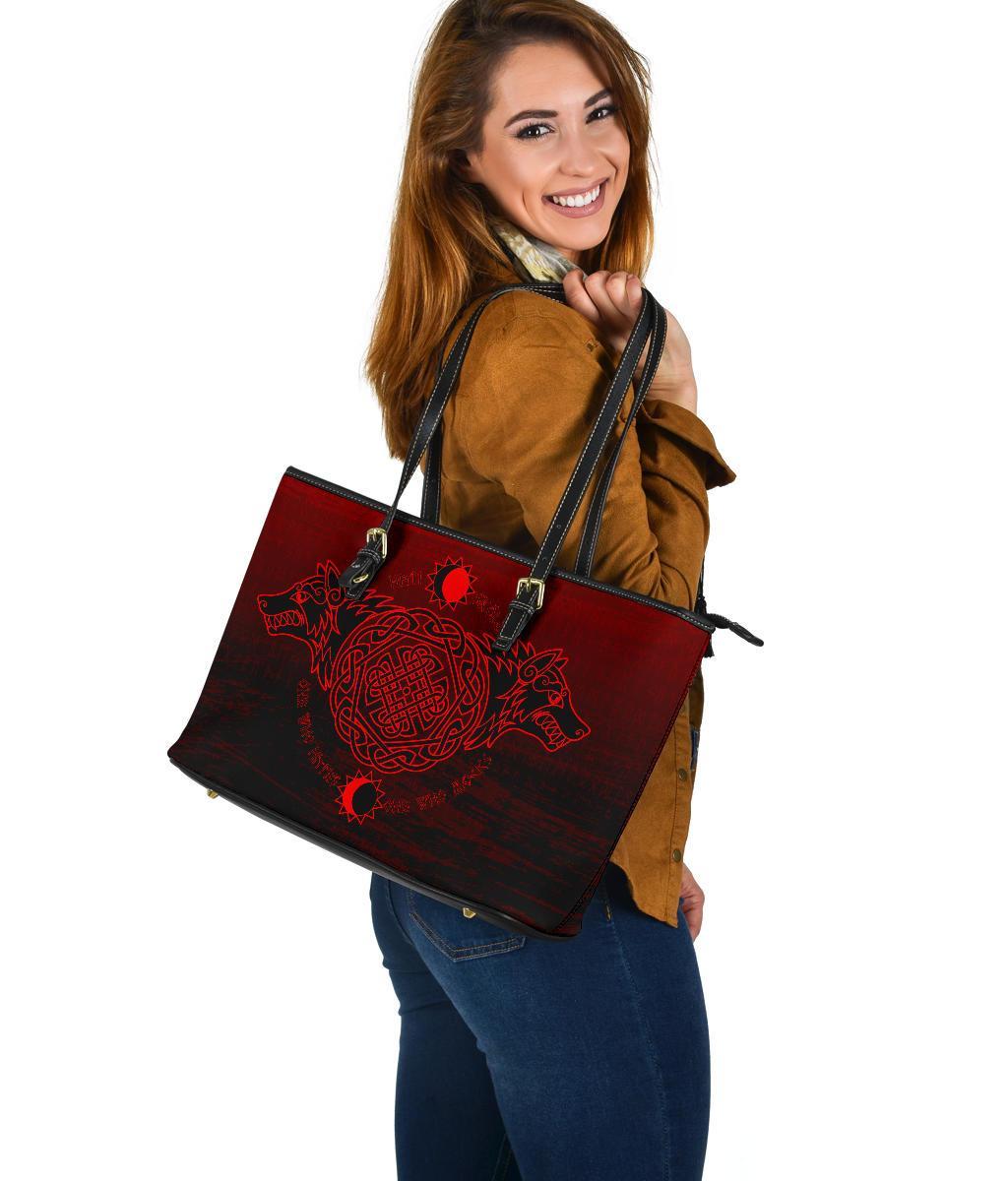 Viking Large Leather Tote Bag, Skoll and Hati RLT12
