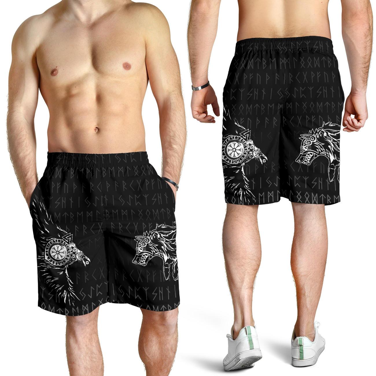 Viking Men's Shorts - Raven and Wolf Special Tattoo RLT12