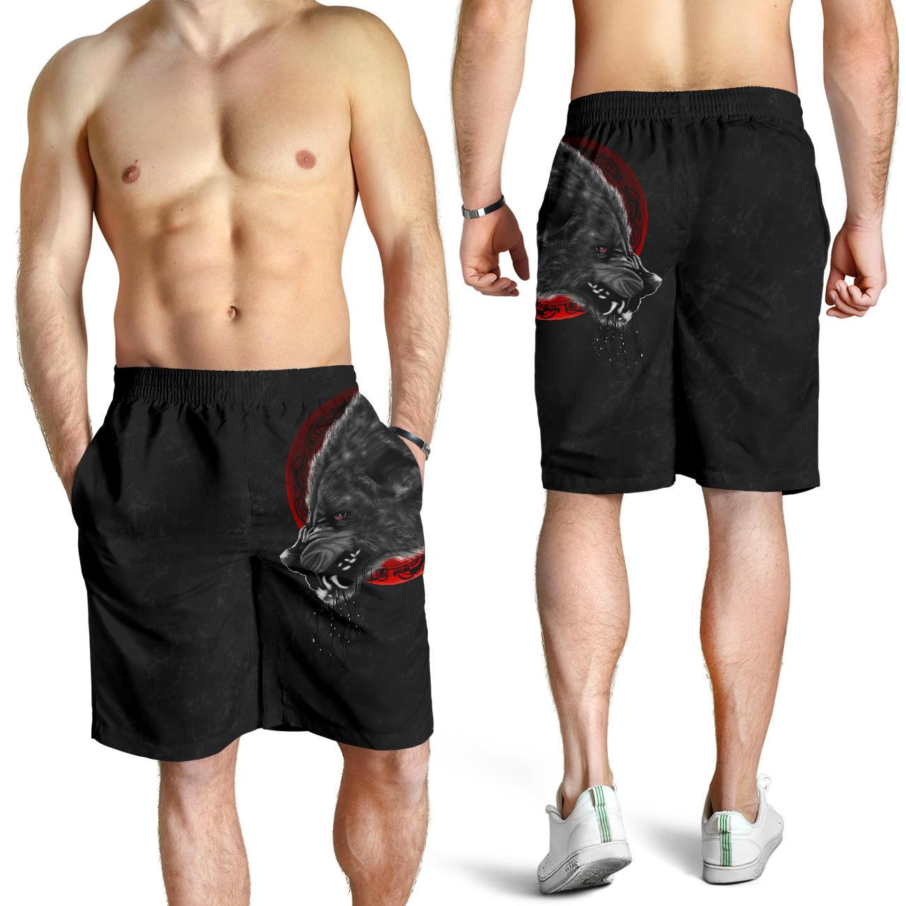 Viking Men's Shorts Wolf and Blood Moon RLT12
