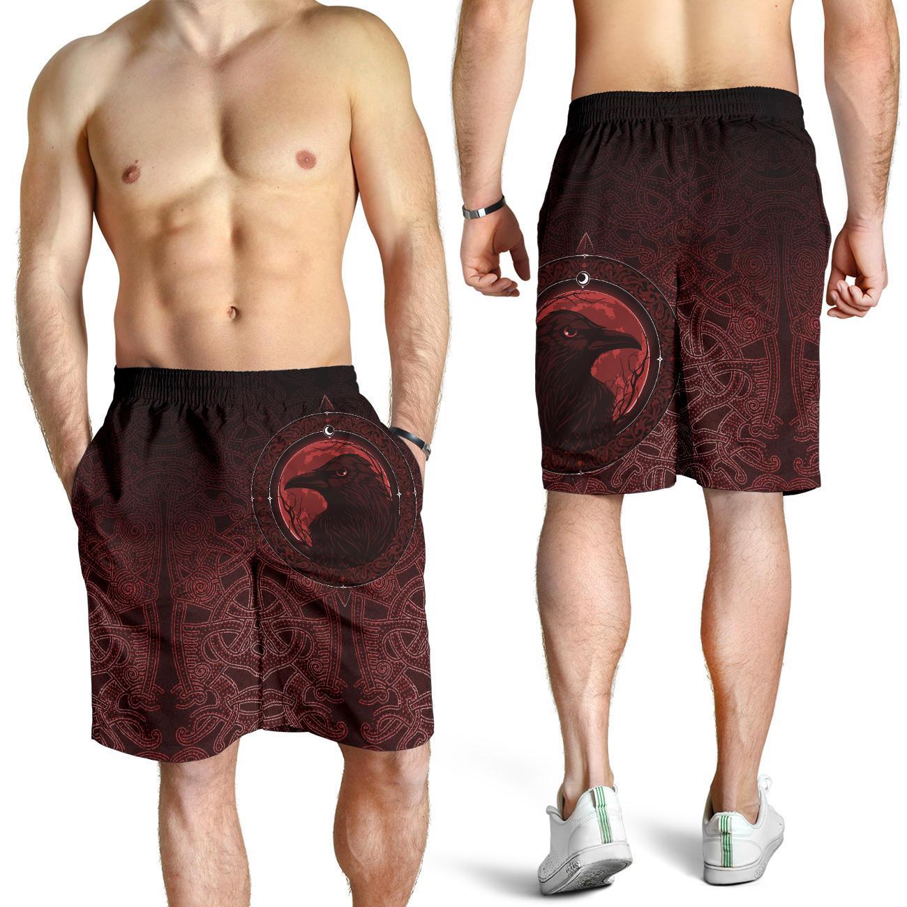 Viking Men's Shorts, Ethnic Odin Raven Red RLT12