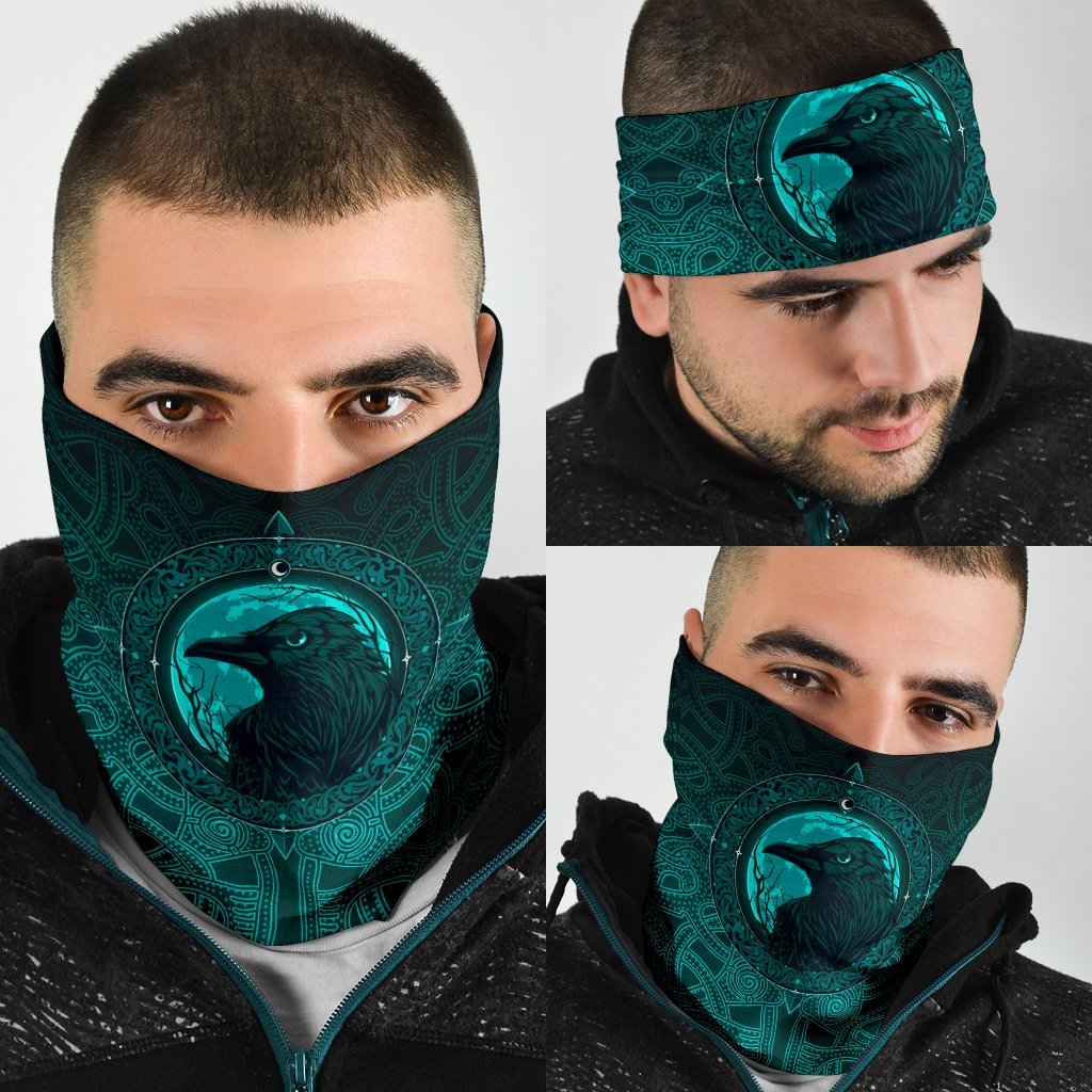 Viking Neck Gaiter 3 Pack, Ethnic Odin Raven Cyan RLT12