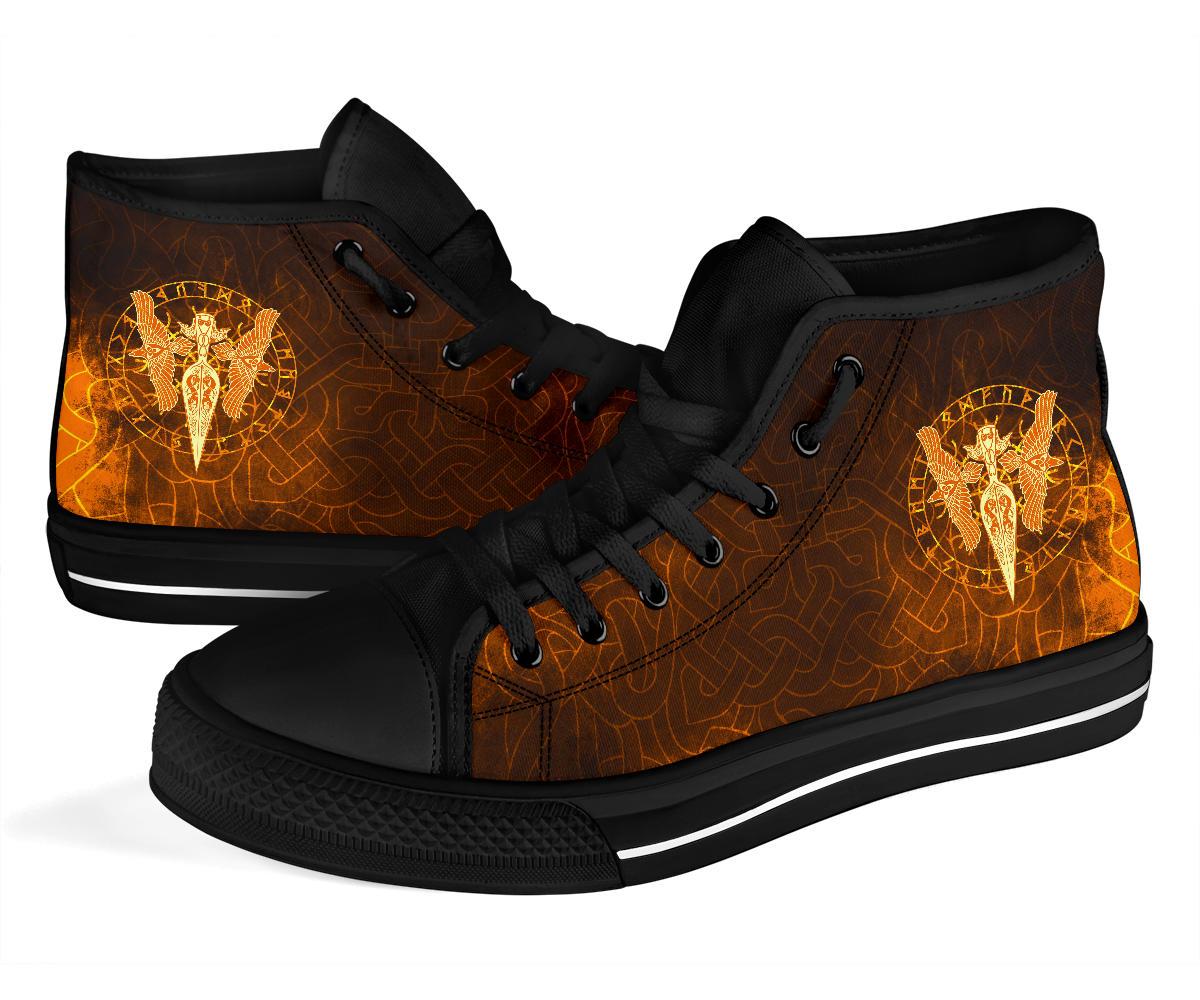Viking High Top Shoes Gold Spear Of The God Odin Gungnir and Two Gold Ravens RLT12