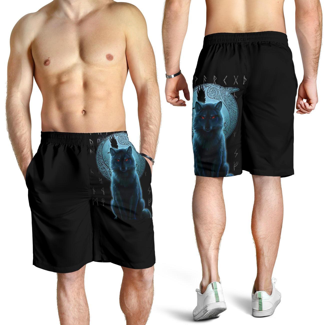 Viking Men's Shorts, Fenrir Viking Wolf and Moon RLT12