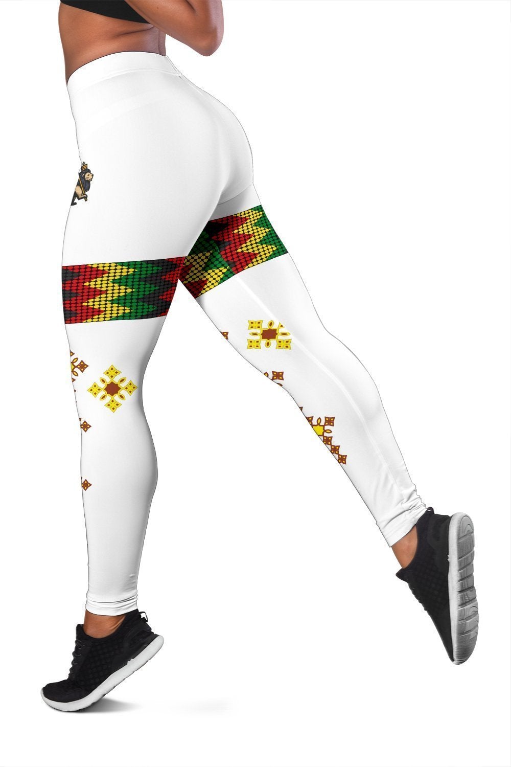 African Ethiopia Leggings Rasta Round Pattern White Women