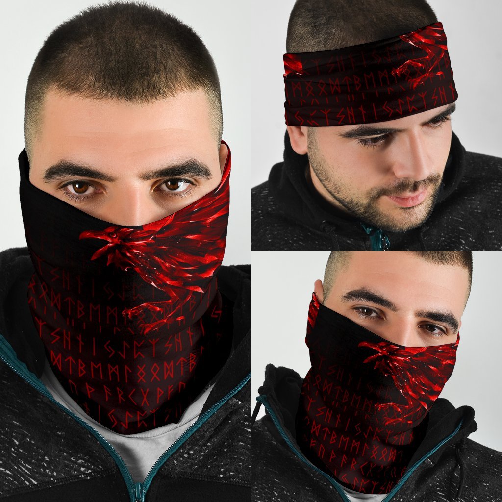 Viking Neck Gaiter - The Raven Of Odin Rune, Red RLT12