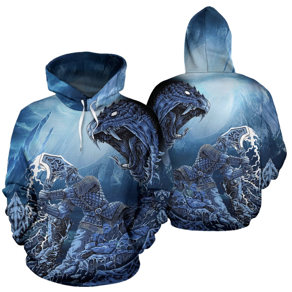 Viking Pullover Hoodie - Thor Vs Midgard Serpent RLT12