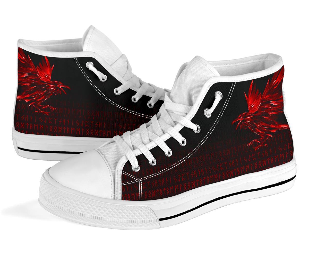 Viking High Top Shoes The Raven Of Odin Rune, Red RLT12