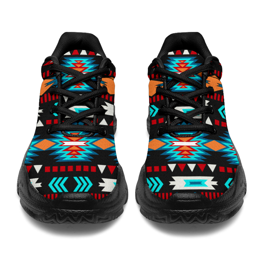 Native American Light Neon Blue Pattern Chunky Sneakers New LT10