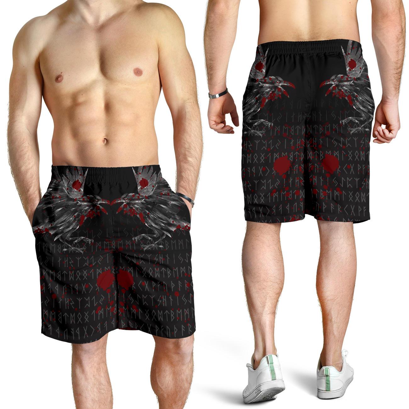 Viking Men's Shorts - Odin Huginn and Muninn Rune Blood RLT12