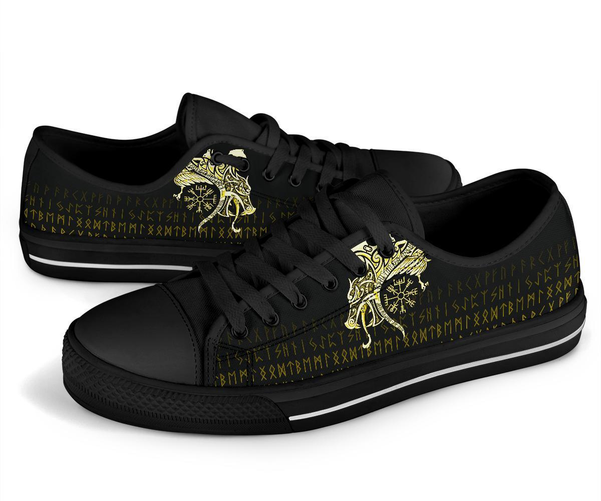 Viking Low Top Shoes, Fenrir Raven and Vegvisir Tattoo Yellow RLT12