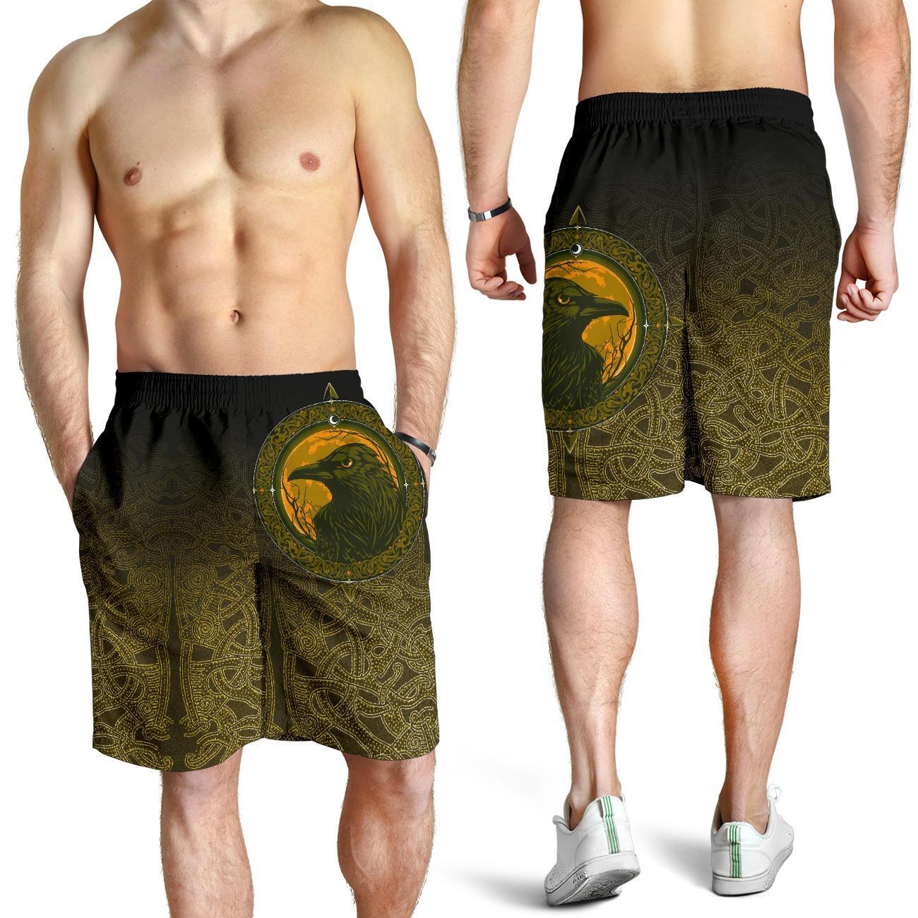 Viking Men's Shorts, Ethnic Odin Raven Gold RLT12