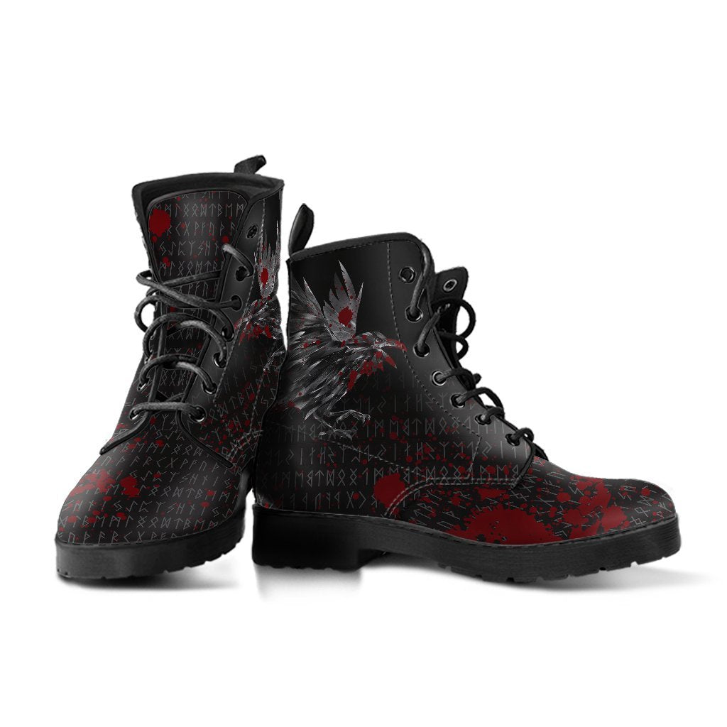 Viking Leather Boots The Raven Of Odin Rune Blood RLT12