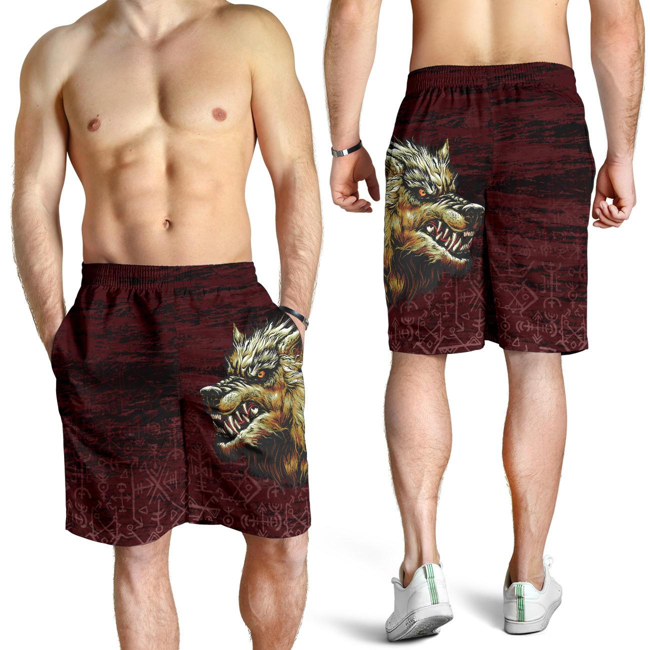 Viking All Over Print Men's Shorts Fenrir On The Blood Moon Background RLT12