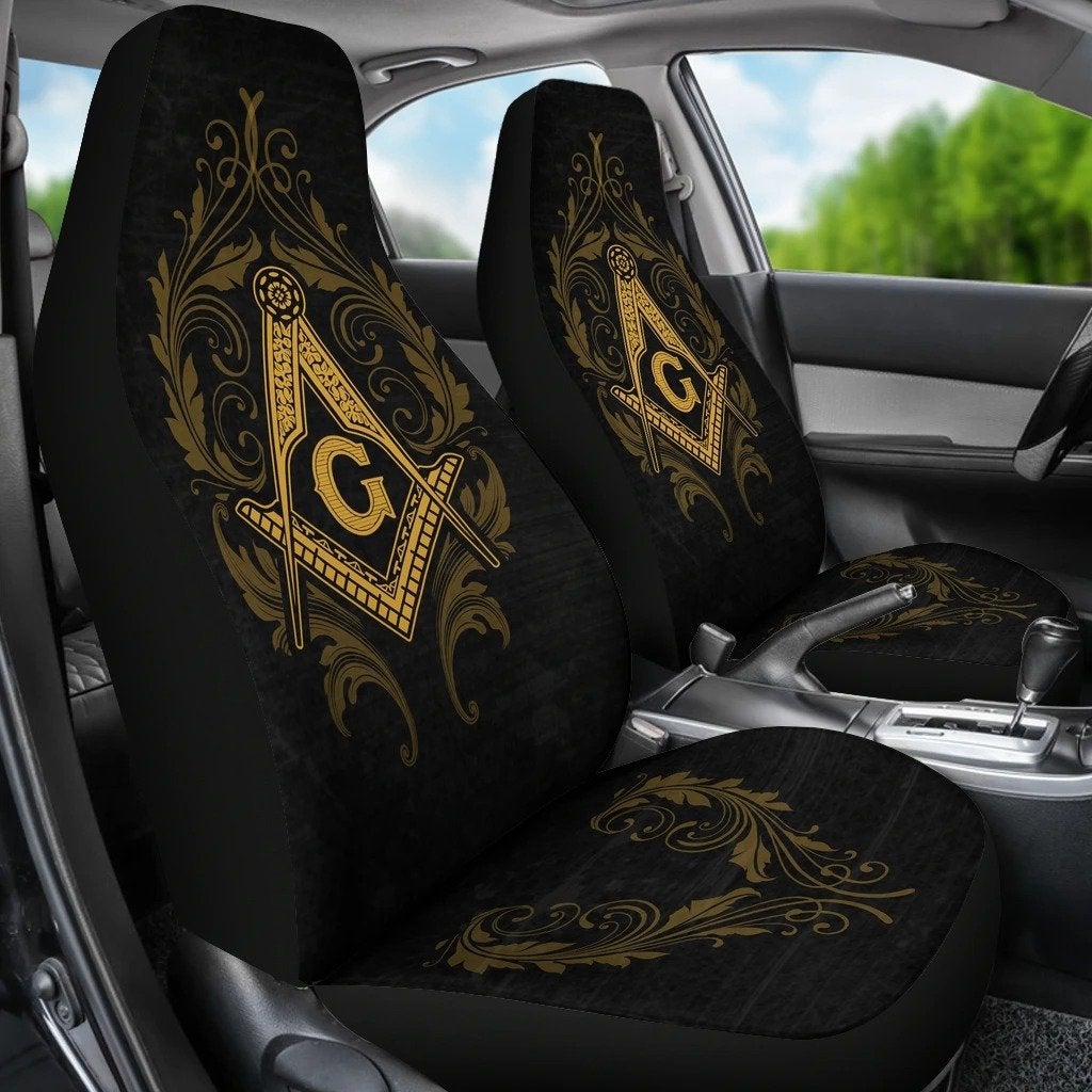 African Car Seat Covers - Freemason Black Car Seat Covers