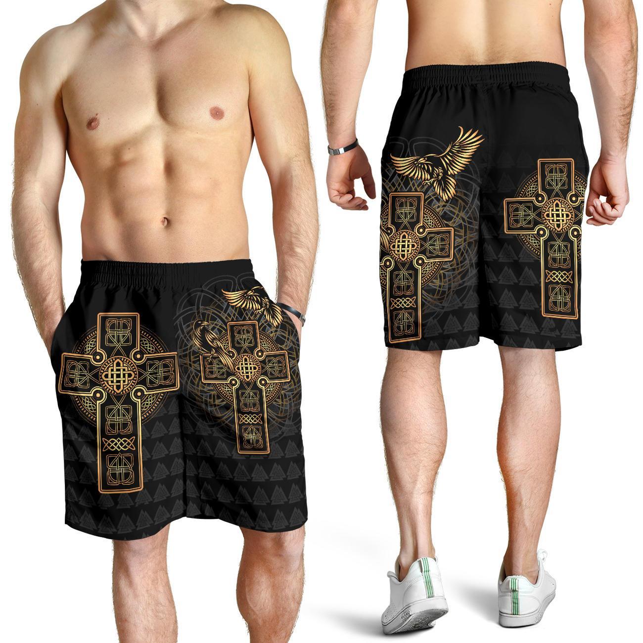Viking Men's Shorts - Odin's Celtic Raven Tattoo RLT12