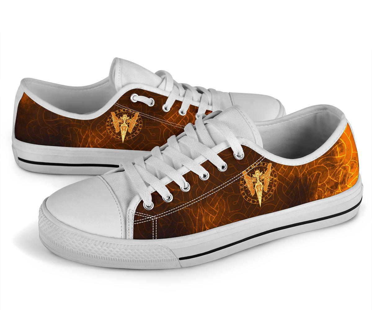 Viking Low Top Shoes Gold Spear Of The God Odin Gungnir and Two Gold Ravens RLT12