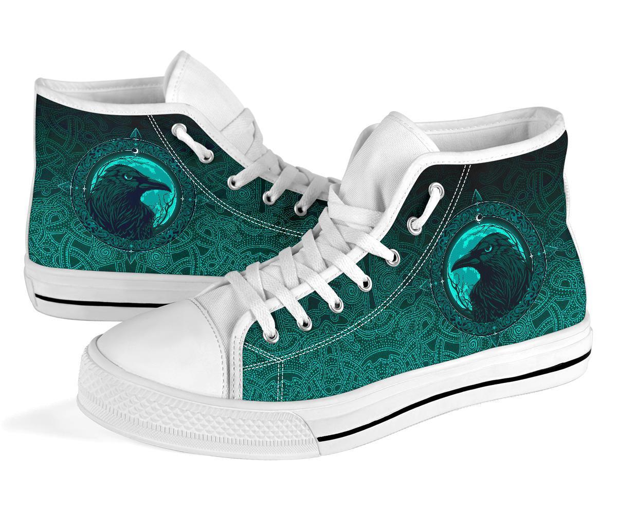 Viking High Top Shoes, Ethnic Odin Raven Cyan RLT12