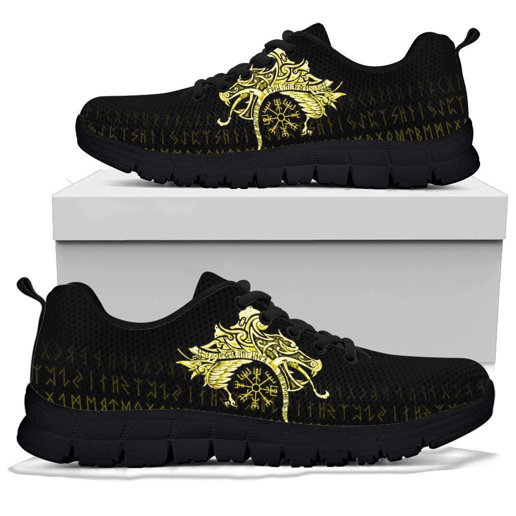 Viking Sneakers, Fenrir Raven and Vegvisir Tattoo Yellow RLT12