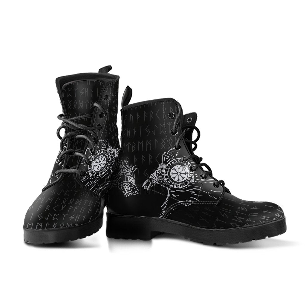Viking Leather Boots Raven and Wolf Special Tattoo RLT12
