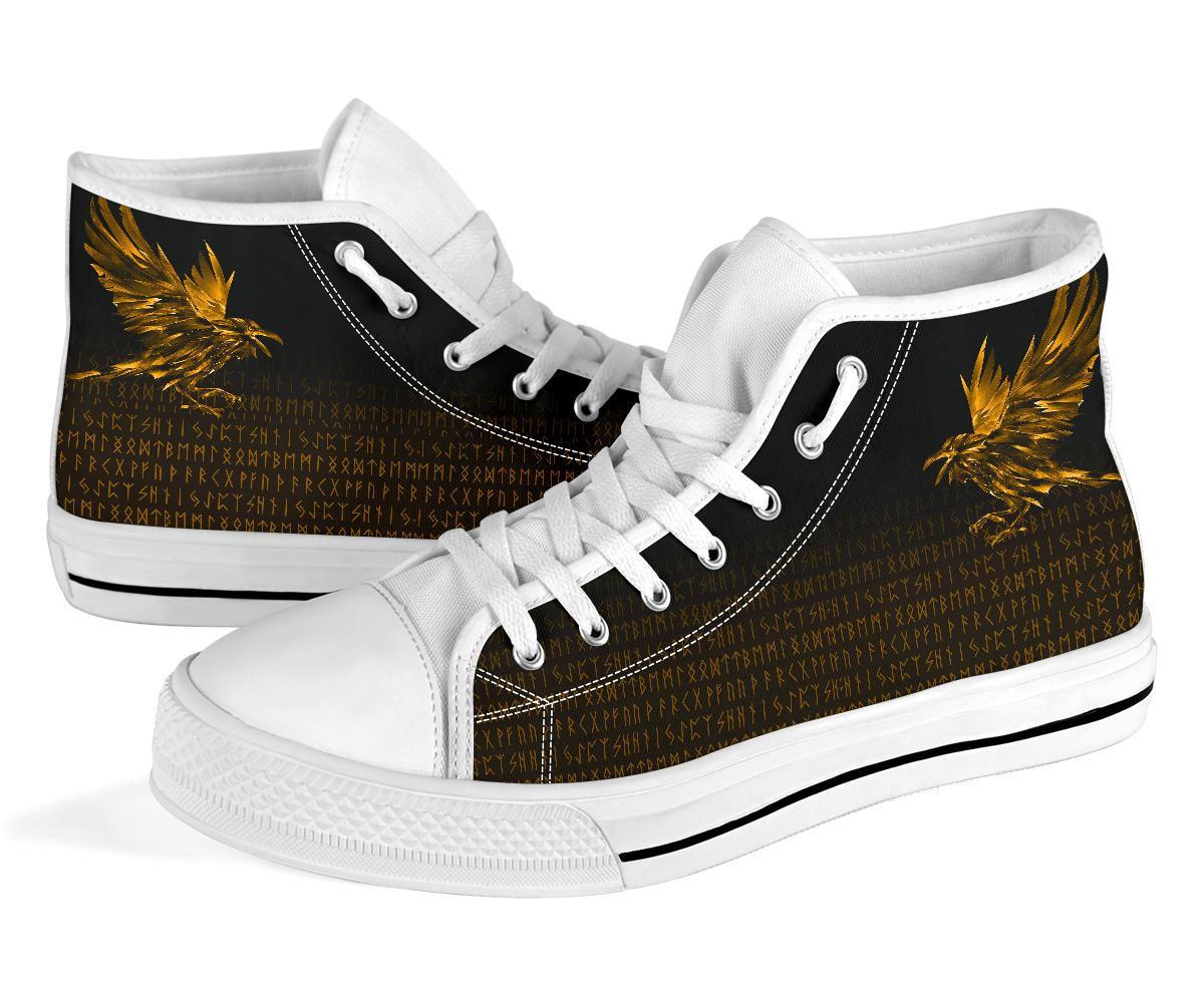 Viking High Top Shoes The Raven Of Odin Rune, Gold RLT12