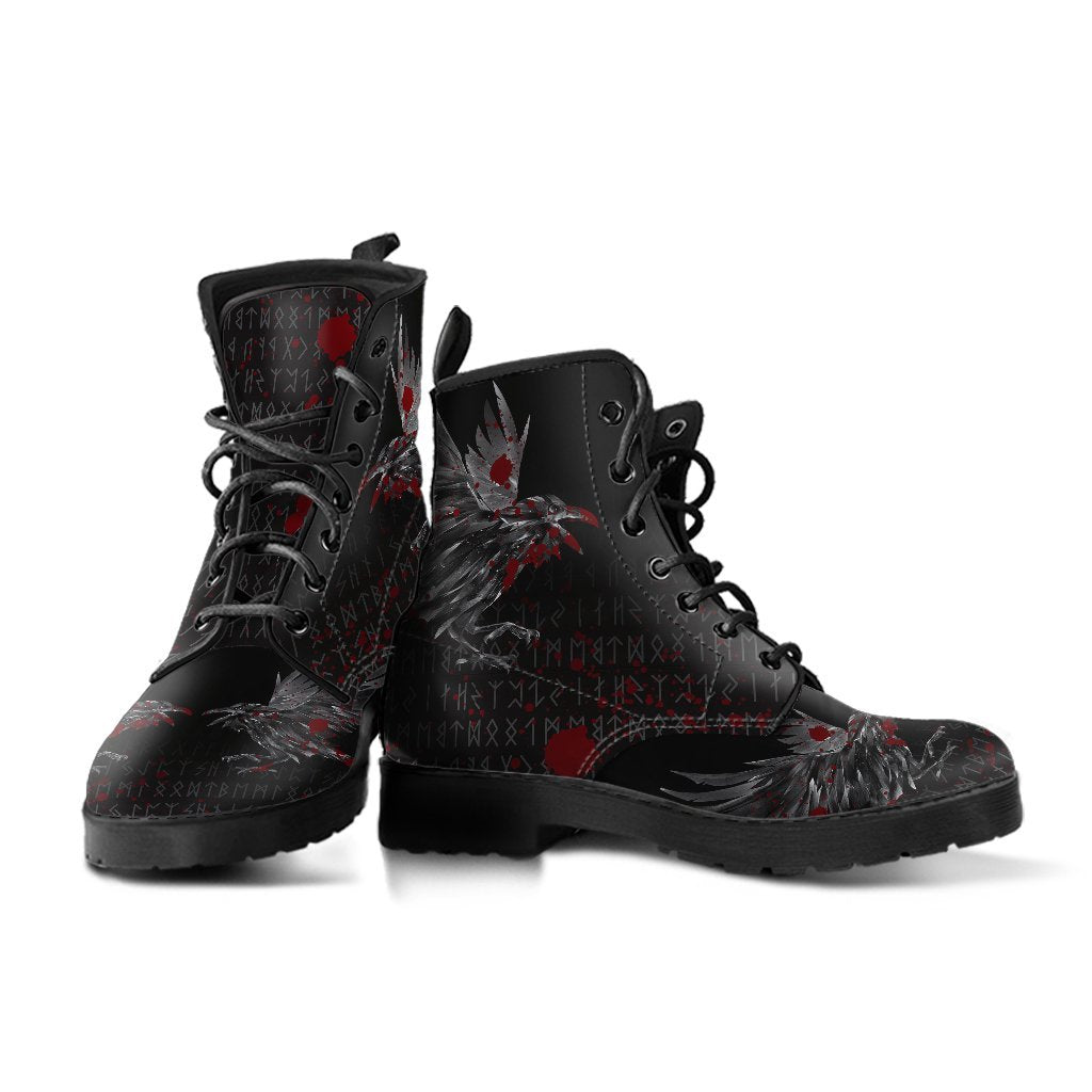 Viking Leather Boots Odin Huginn and Muninn Rune Blood RLT12