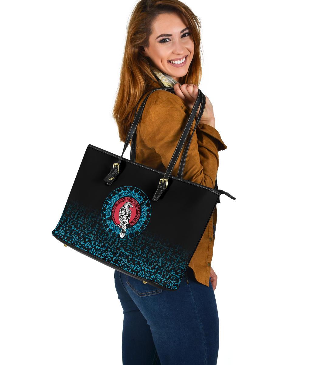 Viking Large Leather Tote Raven Celtic Cyan RLT12