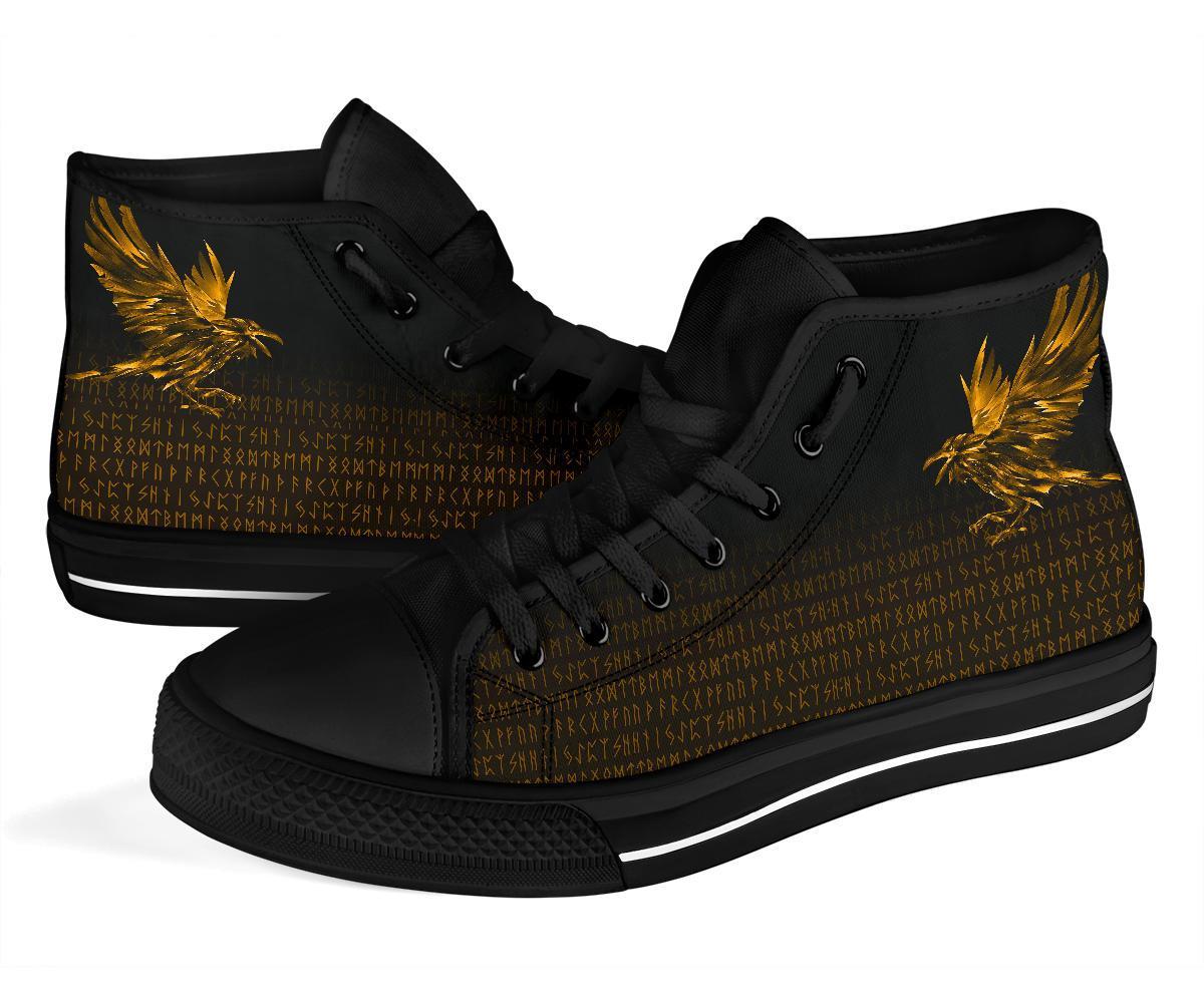 Viking High Top Shoes The Raven Of Odin Rune, Gold RLT12