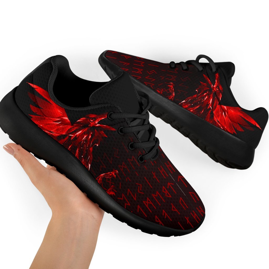 Viking Sport Sneakers - The Raven Of Odin Rune, Red RLT12