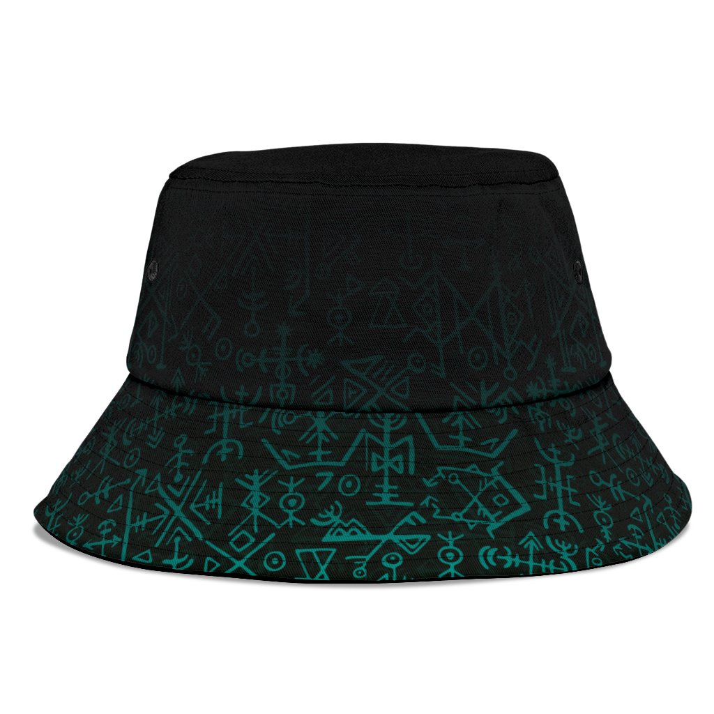 Viking Bucket Hat Three Raven and Valknut Cyan RLT12