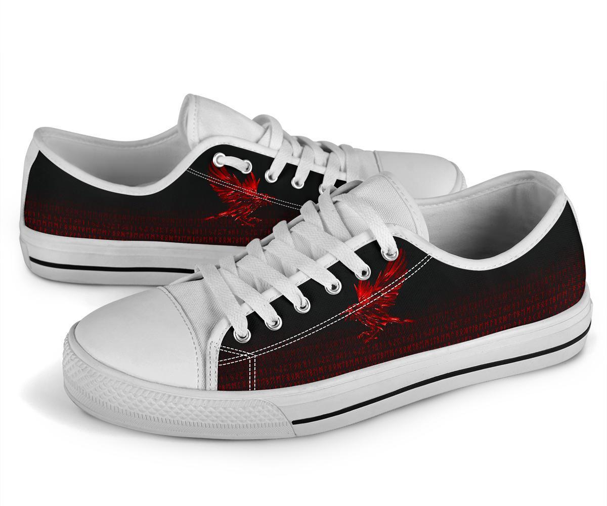 Viking Low Top Shoes The Raven Of Odin Rune, Red RLT12