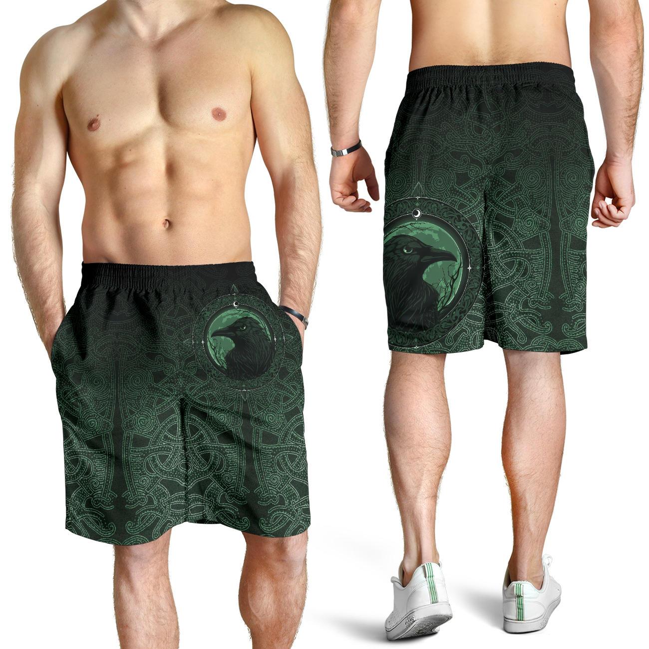 Viking Men's Shorts, Ethnic Odin Raven Green RLT12